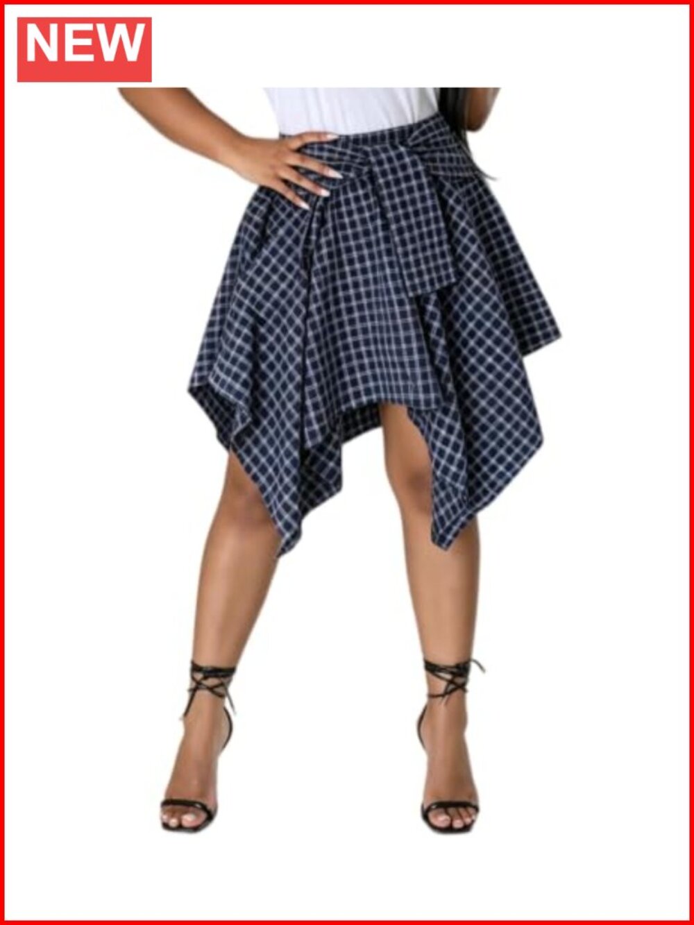 Plaid Mini Skort Asymmetrical High Low A-Line Polyester Spandex Punk Y2K